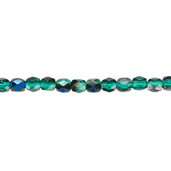 4mm - Czech - Green Blue Iris - Strand (approx 100 beads) - Faceted Round Fire Polished Glass