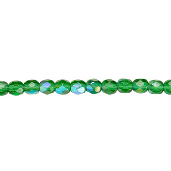 4mm - Czech - Emerald Green AB - Strand (approx 100 beads) - Faceted Round Fire Polished Glass