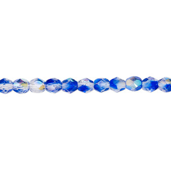 4mm - Czech - Two Tone Crystal/Dark Blue AB - Strand (approx 100 beads) - Faceted Round Fire Polished Glass