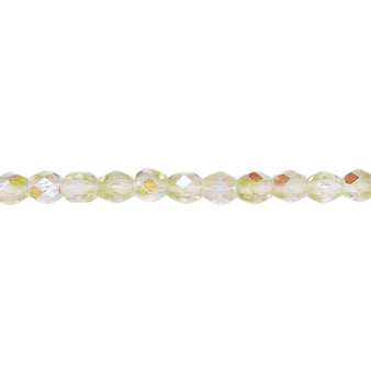 4mm - Czech - Two Tone Crystal/Peridot Green AB - Strand (approx 100 beads) - Faceted Round Fire Polished Glass