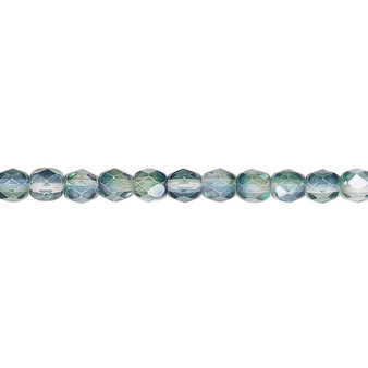 4mm - Czech - Green & Teal Luster - Strand (approx 100 beads) - Faceted Round Fire Polished Glass