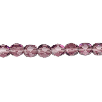 6mm - Czech - Transparent Amethyst Purple - Strand (approx 65 beads) - Faceted Round Fire Polished Glass