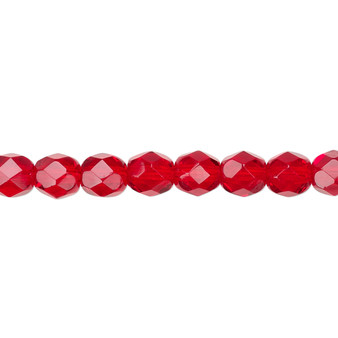 6mm - Czech - Transparent Ruby Red - Strand (approx 65 beads) - Faceted Round Fire Polished Glass