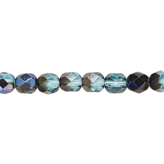 6mm - Czech - Teal Blue Iris - Strand (approx 65 beads) - Faceted Round Fire Polished Glass