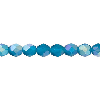 6mm - Czech - Opaque to Translucent Matte Blue AB - Strand (approx 65 beads) - Faceted Round Fire Polished Glass