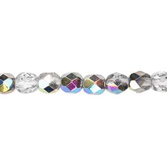 6mm - Czech - Translucent to Transparent Clear Vitrail - Strand (approx 65 beads) - Faceted Round Fire Polished Glass