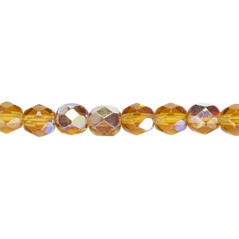 6mm - Czech - Translucent Honey AB - Strand (approx 65 beads) - Faceted Round Fire Polished Glass