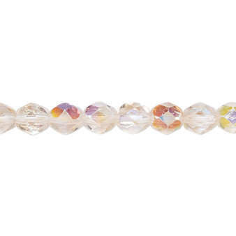 6mm - Czech - Two Tone Crystal/Rose AB - Strand (approx 65 beads) - Faceted Round Fire Polished Glass