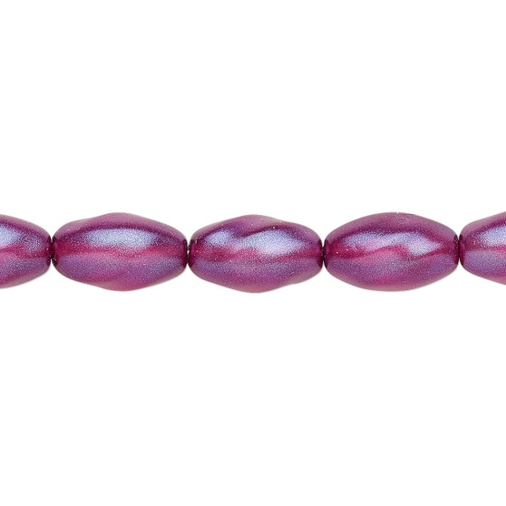 12x7mm - Czech - Pearlized Purple  - Strand (approx 30 beads) - Pressed Glass Twisted Oval