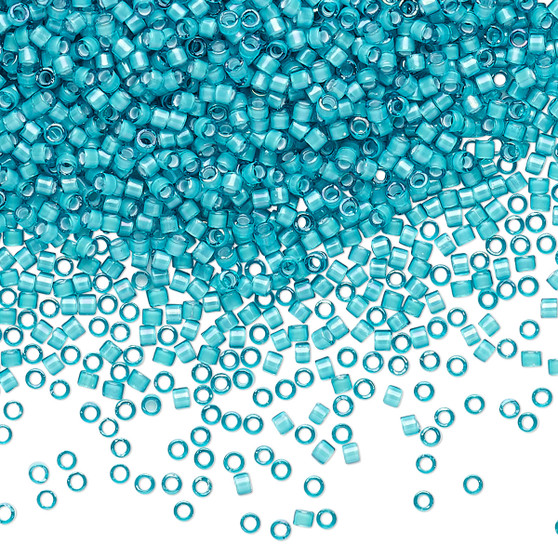 DB1782 - 11/0 - Miyuki Delica - Opaque White Lined Rainbow Teal - 50gms - Cylinder Seed Beads
