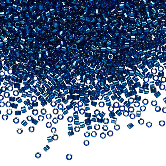 DB1763 - 11/0 - Miyuki Delica - Opaque Emerald Lined Rainbow Cobalt - 50gms - Cylinder Seed Beads