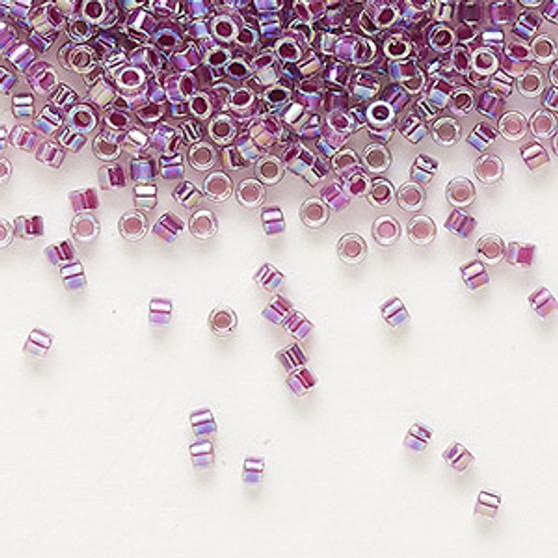 DB0056 - 11/0 - Miyuki Delica - Translucent Raspberry-lined Rainbow Crystal Clear - 50gms - Cylinder Seed Beads