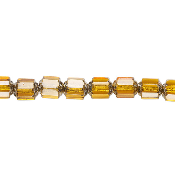 6mm - Preciosa Czech - Honey & Metallic Silver - 15.5" Strand (Approx 65 beads) - Round Cathedral Glass Beads