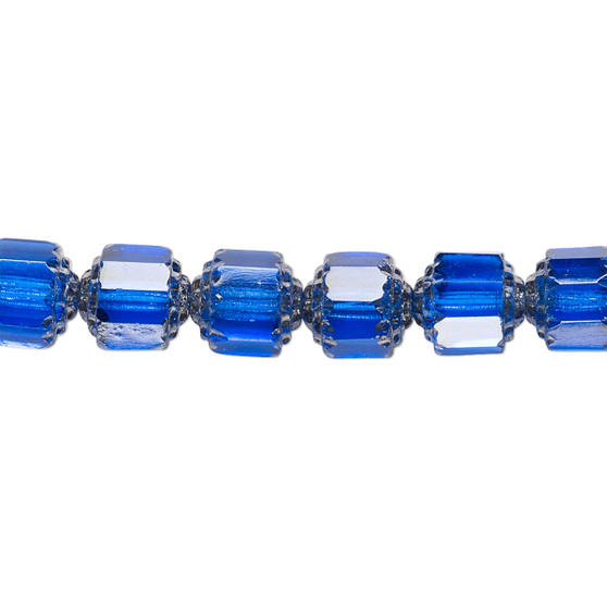 8mm - Preciosa Czech - Cobalt & Metallic Silver - 15.5" Strand (Approx 50 beads) - Round Cathedral Glass Beads