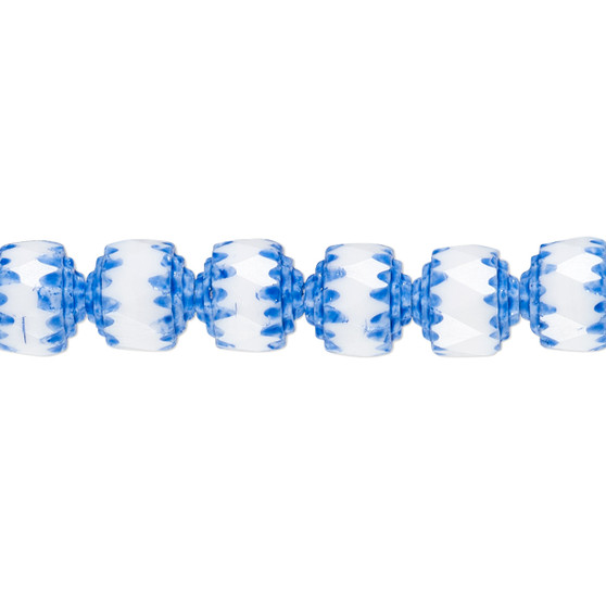 8mm - Preciosa Czech - White & Medium Blue Apollo - 15.5" Strand (Approx 50 beads) - Round Cathedral Glass Beads