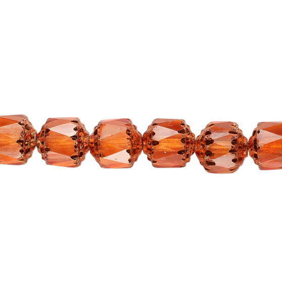 8mm - Preciosa Czech - Tangerine Apollo - 15.5" Strand (Approx 50 beads) - Round Cathedral Glass Beads