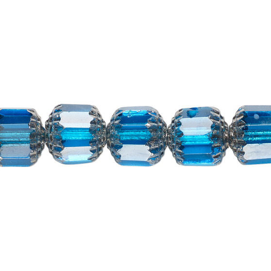 10mm - Preciosa Czech - Turquoise Blue & Metallic Silver - 15.5" Strand (Approx 40 beads) - Round Cathedral Glass Beads