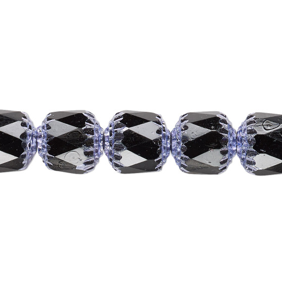 10mm - Preciosa Czech - Opaque Jet & Metallic Purple - 15.5" Strand (Approx 40 beads) - Round Cathedral Glass Beads