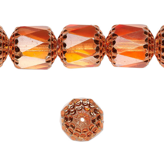 10mm - Preciosa Czech - Tangerine Apollo - 15.5" Strand (Approx 40 beads) - Round Cathedral Glass Beads