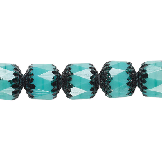 10mm - Preciosa Czech - Opaque Turquoise Blue & Black - 15.5" Strand (Approx 40 beads) - Round Cathedral Glass Beads