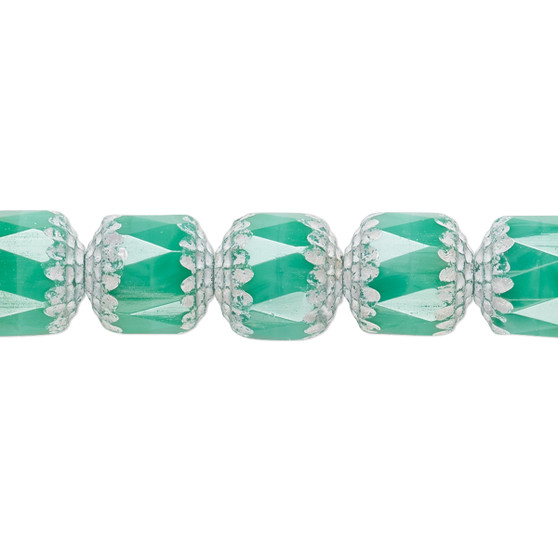 10mm - Preciosa Czech - Opaque Turquoise Blue & White - 15.5" Strand (Approx 40 beads) - Round Cathedral Glass Beads
