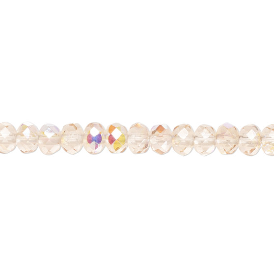 5x4mm - Preciosa Czech - Light Rose AB - 15.5" Strand - Faceted Rondelle Fire Polished Glass Beads