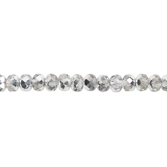 5x4mm - Preciosa Czech - Metallic Silver - 15.5" Strand - Faceted Rondelle Fire Polished Glass Beads