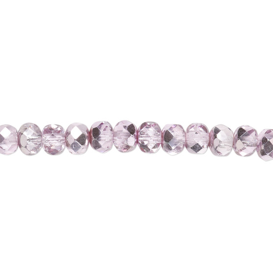 5x4mm - Preciosa Czech - Pink Silver - 15.5" Strand - Faceted Rondelle Fire Polished Glass Beads