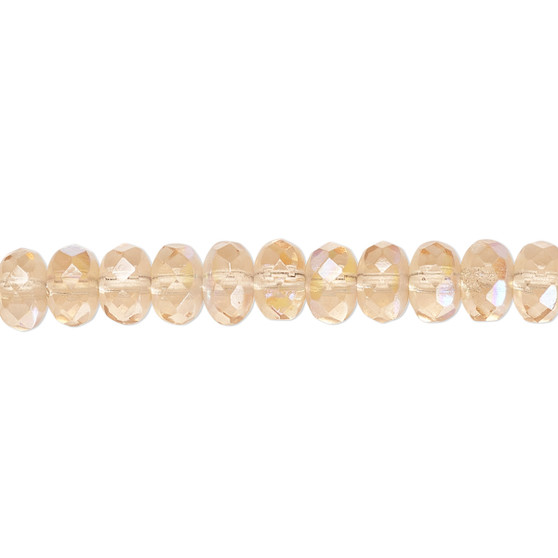 7x5mm - Preciosa Czech - Light Rose AB - 15.5" Strand - Faceted Rondelle Fire Polished Glass Beads