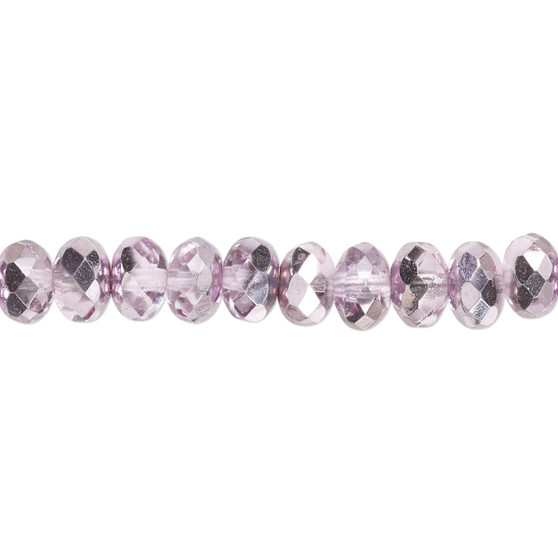 7x5mm - Preciosa Czech - Metallic Pink Silver - 15.5" Strand - Faceted Rondelle Fire Polished Glass Beads