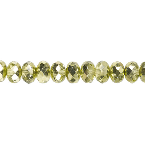 7x5mm - Preciosa Czech - Metallic Green - 15.5" Strand - Faceted Rondelle Fire Polished Glass Beads