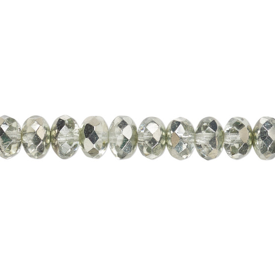 7x5mm - Preciosa Czech - Metallic Mint - 15.5" Strand - Faceted Rondelle Fire Polished Glass Beads