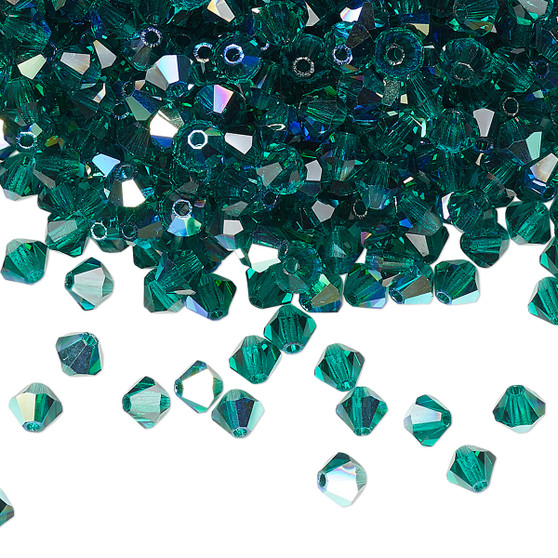 4mm - Preciosa Czech - Emerald AB - 144pk - Faceted Bicone Crystal