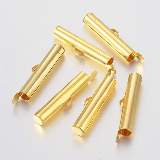Iron Slide On End Clasp Tubes 26mm x 5mm  - to suit size 8 - 6 Seed Beads (4mm Inner Diameter) Gold Sold in packs of 20