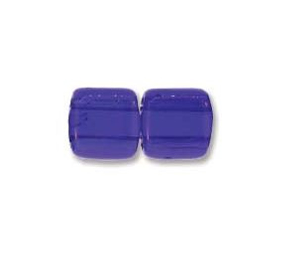 Two Hole Tile 6mm, Preciosa Czech Glass, Cobalt Strand - approx 25 Beads