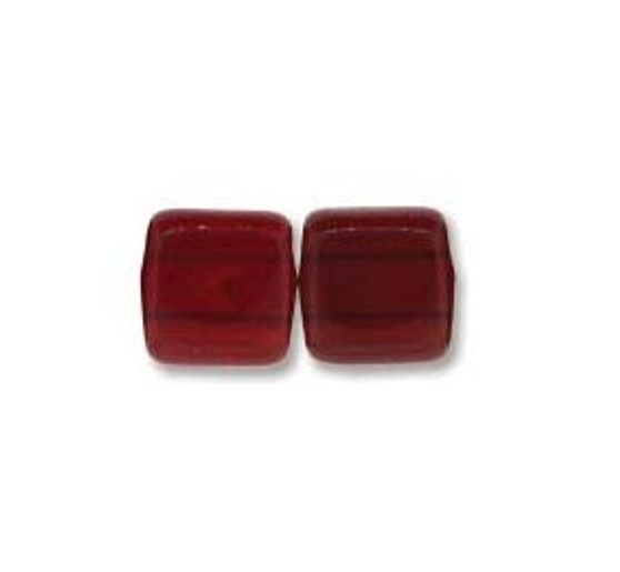 Two Hole Tile 6mm, Preciosa Czech Glass, Siam Ruby Strand - approx 25 Beads