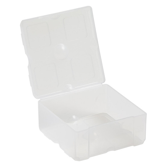 Organizer, Dot Box™, plastic, clear, 2-1/2 x 2-1/2 x 1-1/4 inch rectangle with pop-up lid. Sold individually.