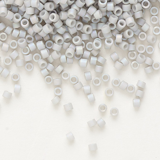 DB1528 - 11/0 - Miyuki Delica - Opaque Matte White Glazed Rainbow Pale Grey - 7.5gms - Cylinder Seed Beads