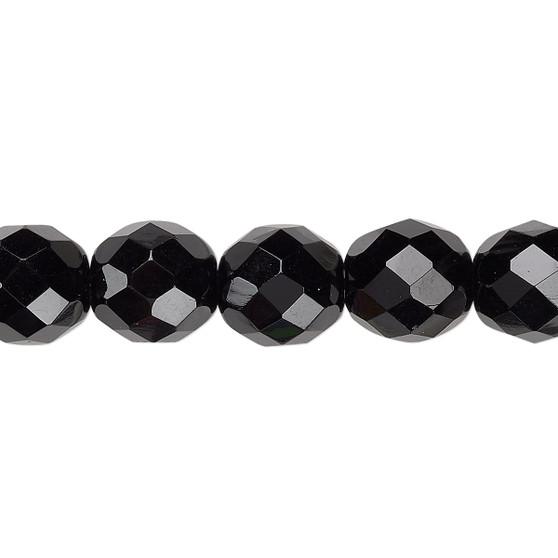 10mm - Czech - Jet - Strand (approx 40 beads) - Faceted Round Fire Polished Glass