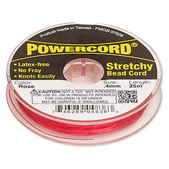 Cord, Powercord®, elastic, rose , 0.4mm, 3.5 pound test. Sold per 25-meter spool.