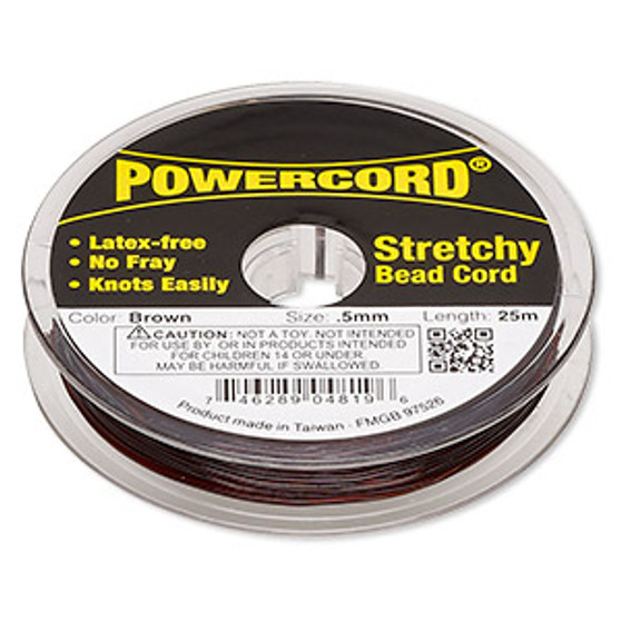 Cord, Powercord®, elastic, brown , 0.5mm, 4 pound test. Sold per 25-meter spool.