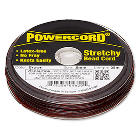 Cord, Powercord®, elastic, brown , 0.8mm, 8.5 pound test. Sold per 25-meter spool.