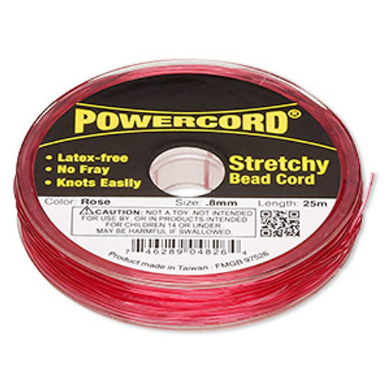 Cord, Powercord®, elastic, rose , 0.8mm, 8.5 pound test. Sold per 25-meter spool.
