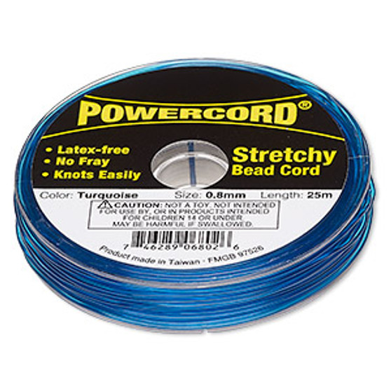 Cord, Powercord®, elastic, turquoise , 0.8mm, 8.5 pound test. Sold per 25-meter spool.