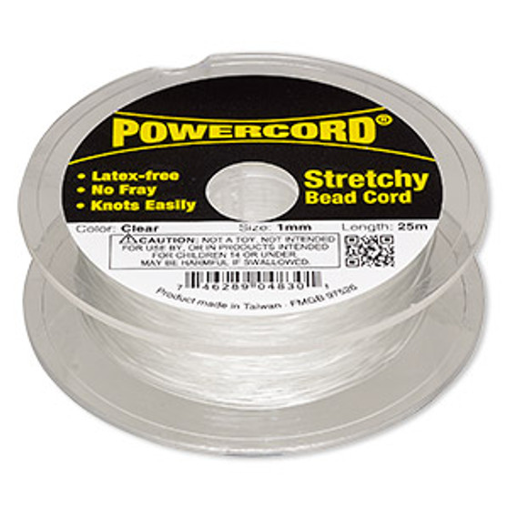 Cord, Powercord®, elastic, clear , 1mm, 14 pound test. Sold per 25-meter spool.