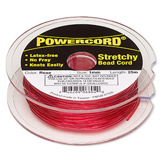 Cord, Powercord®, elastic, rose , 1mm, 14 pound test. Sold per 25-meter spool.