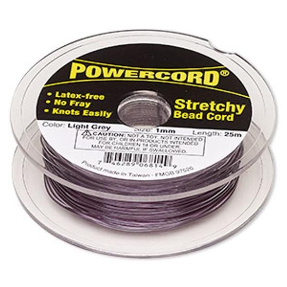 Cord, Powercord®, elastic, light grey , 1mm, 14 pound test. Sold per 25-meter spool.