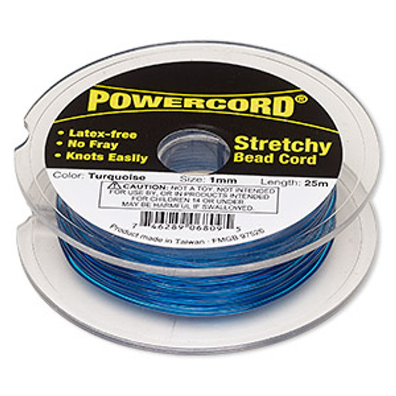 Cord, Powercord®, elastic, turquoise , 1mm, 14 pound test. Sold per 25-meter spool.