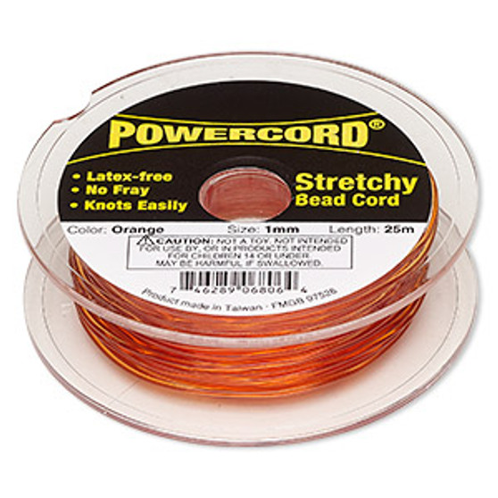 Cord, Powercord®, elastic, orange , 1mm, 14 pound test. Sold per 25-meter spool.