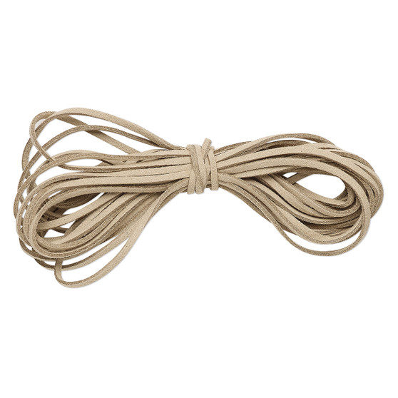 Cord, faux suede lace, cream, 3mm. Sold per pkg of 5 yards.